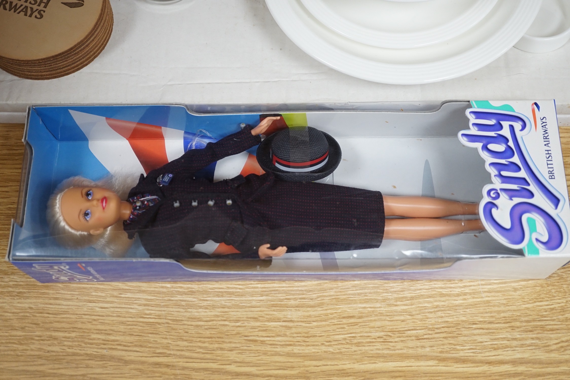 Aviation interest: A selection of Royal Doulton British Airways service, a Sindy doll, a silver paper clip, etc.